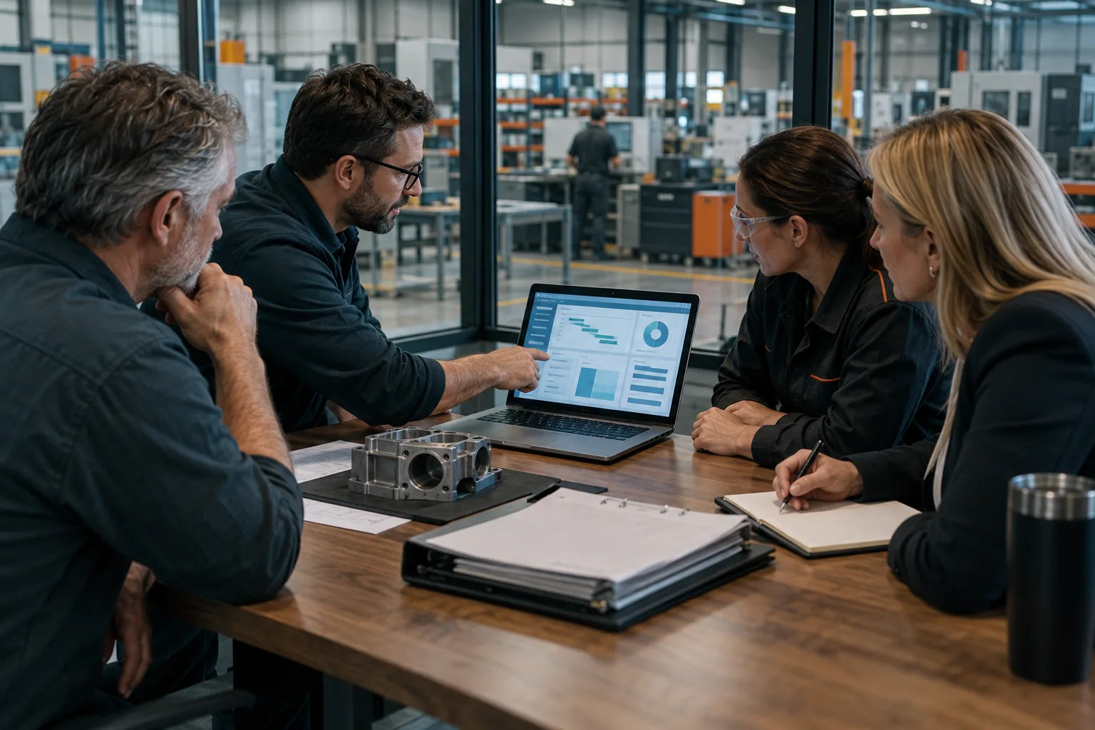 An operations team evaluating an ERP against a real manufactured part and job