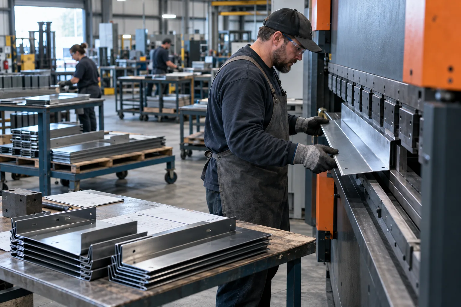 A metal fabricator forming a precision part on a press brake