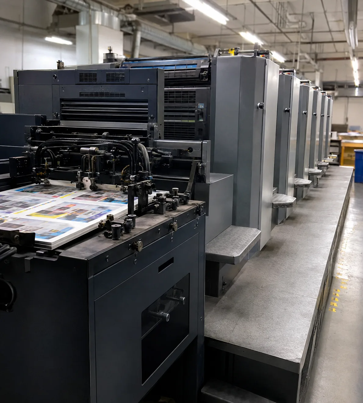 Commercial printing press ready for production